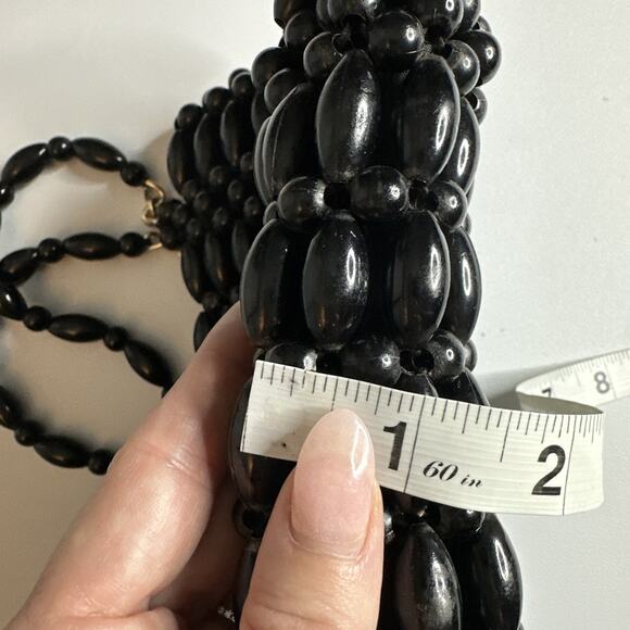 Vintage Black Beaded Small Handbag Purse Hong Kong 1960s Mod Retro Glam - Picture 13 of 14